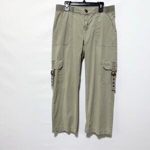 XCVI Women's Size S Cargo Pants Green Elastic Waist Utility Crop Buckle Pocket